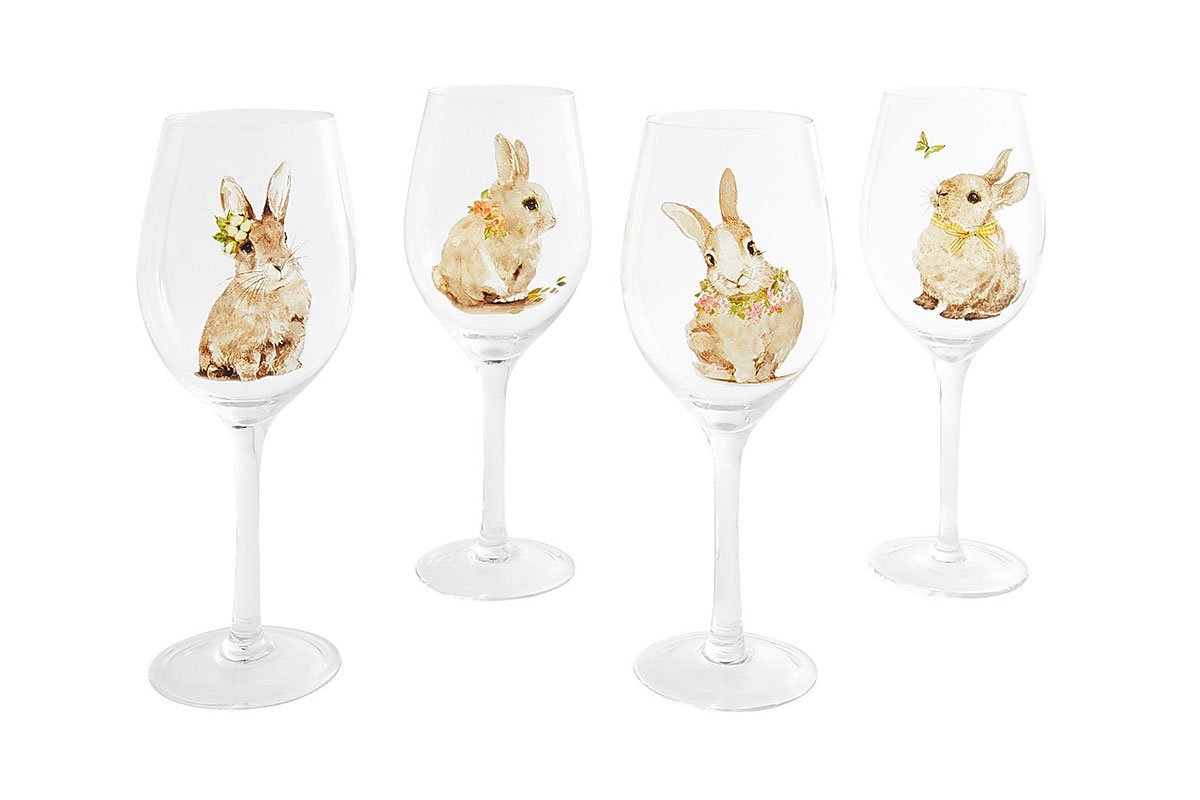 wine glasses with rabbits on them