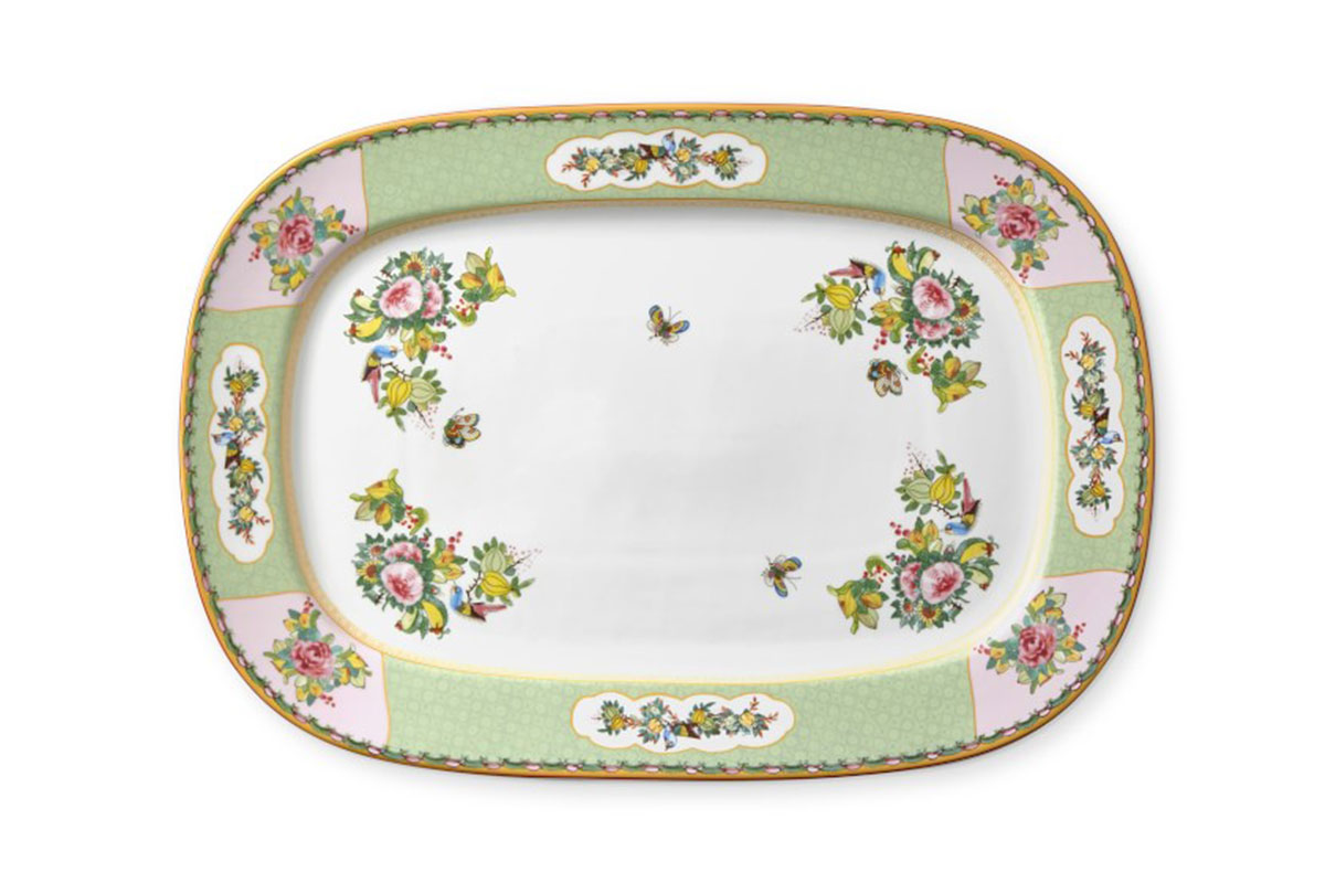 green, white and pink china platter