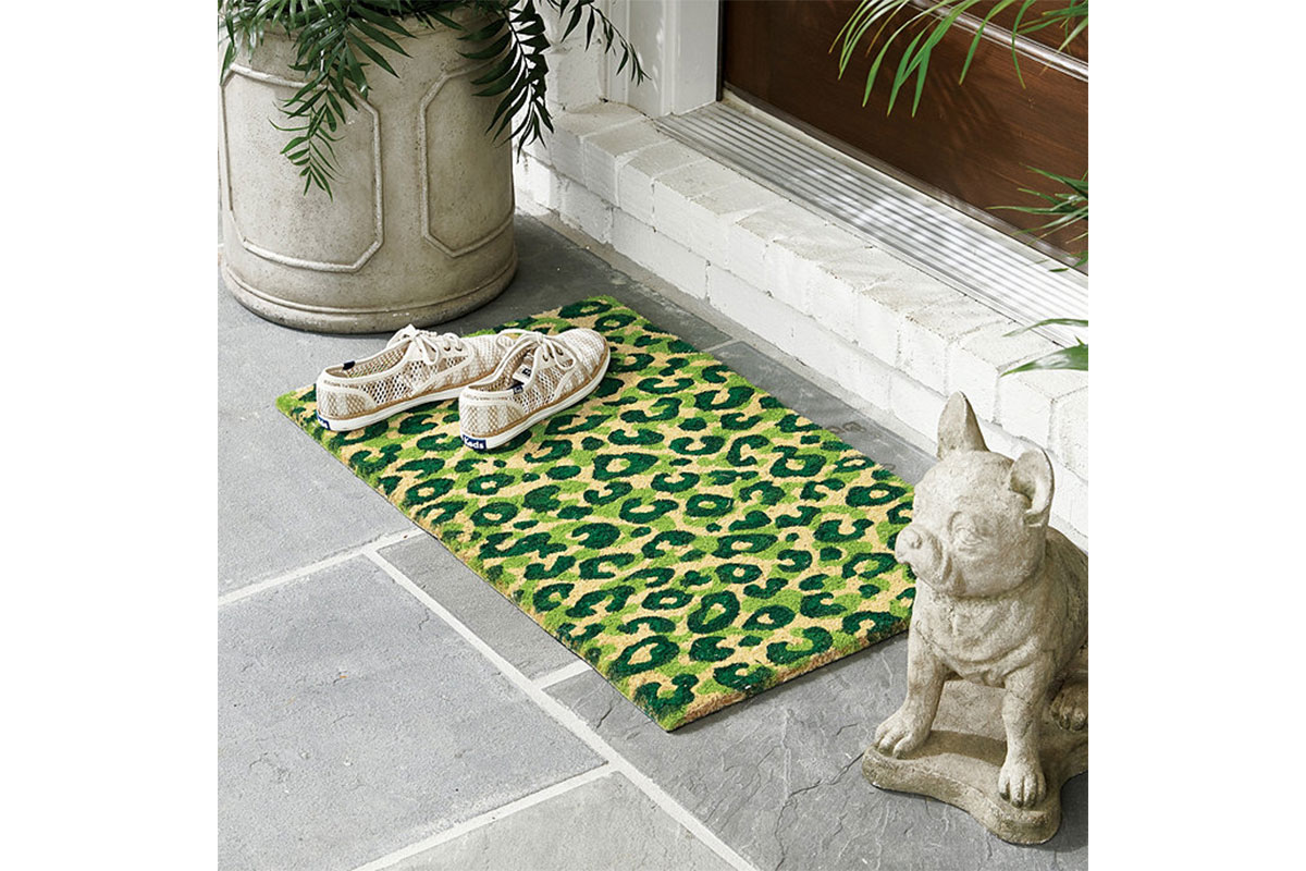 leopard printed welcome mat in green
