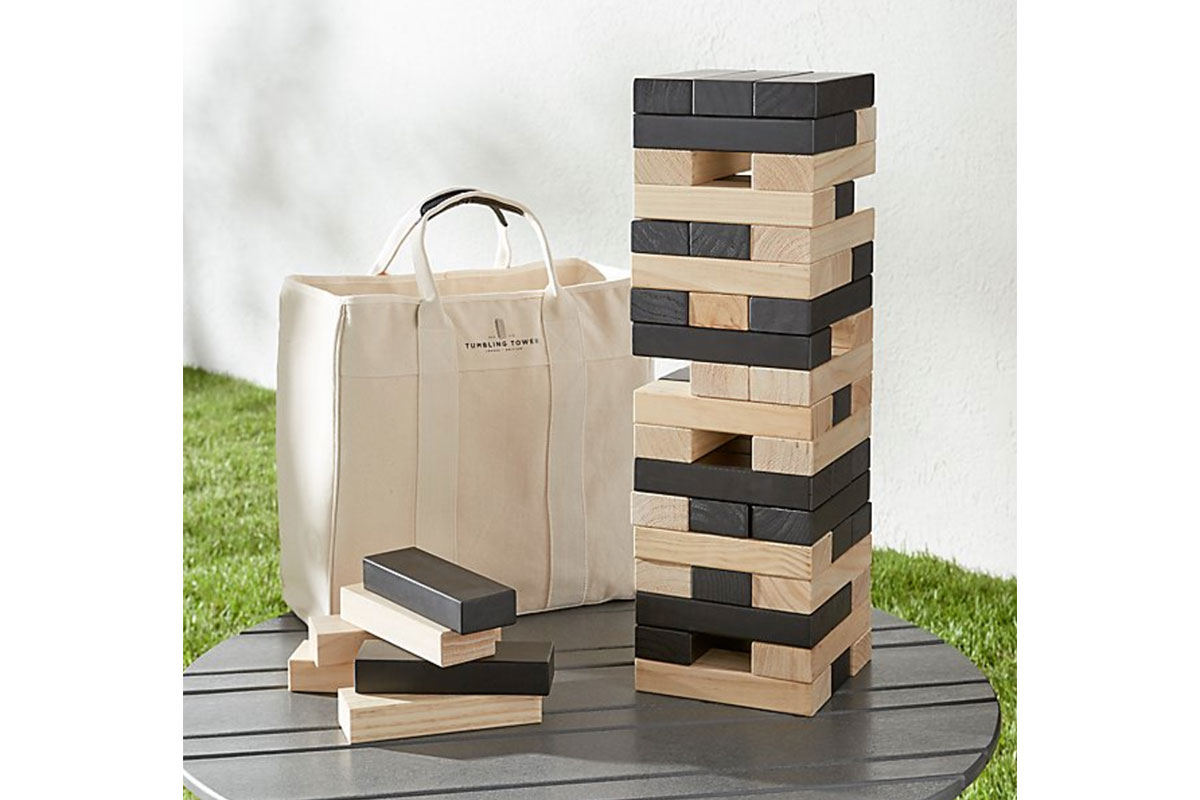 wood jenga game for outdoors with kids and family