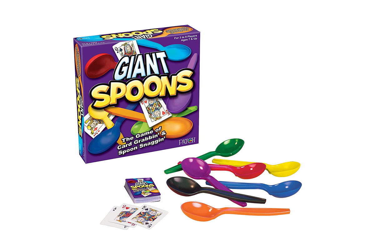 giant spoons game with multicolored spoons and playing cards