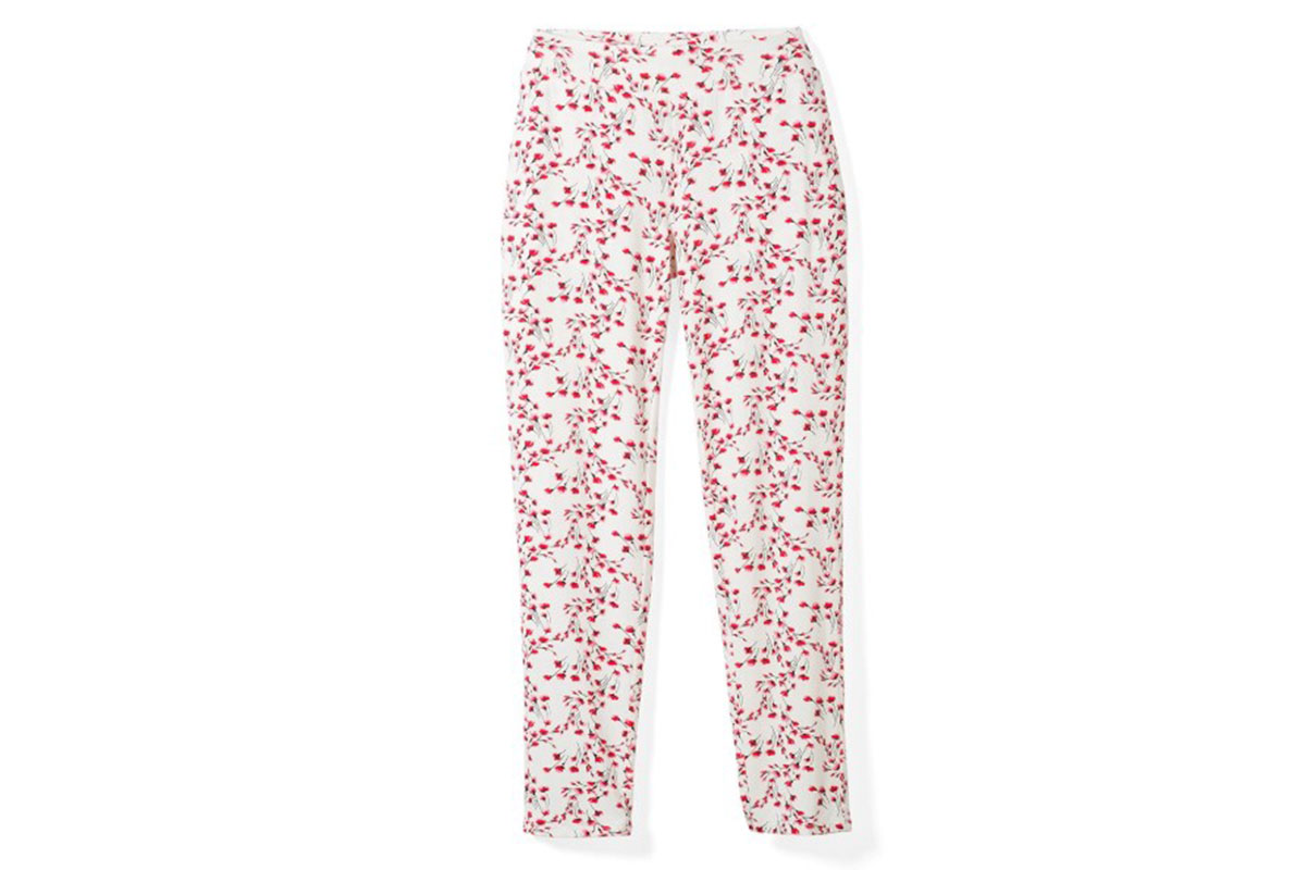 white pajama pants with cherry blossom prints
