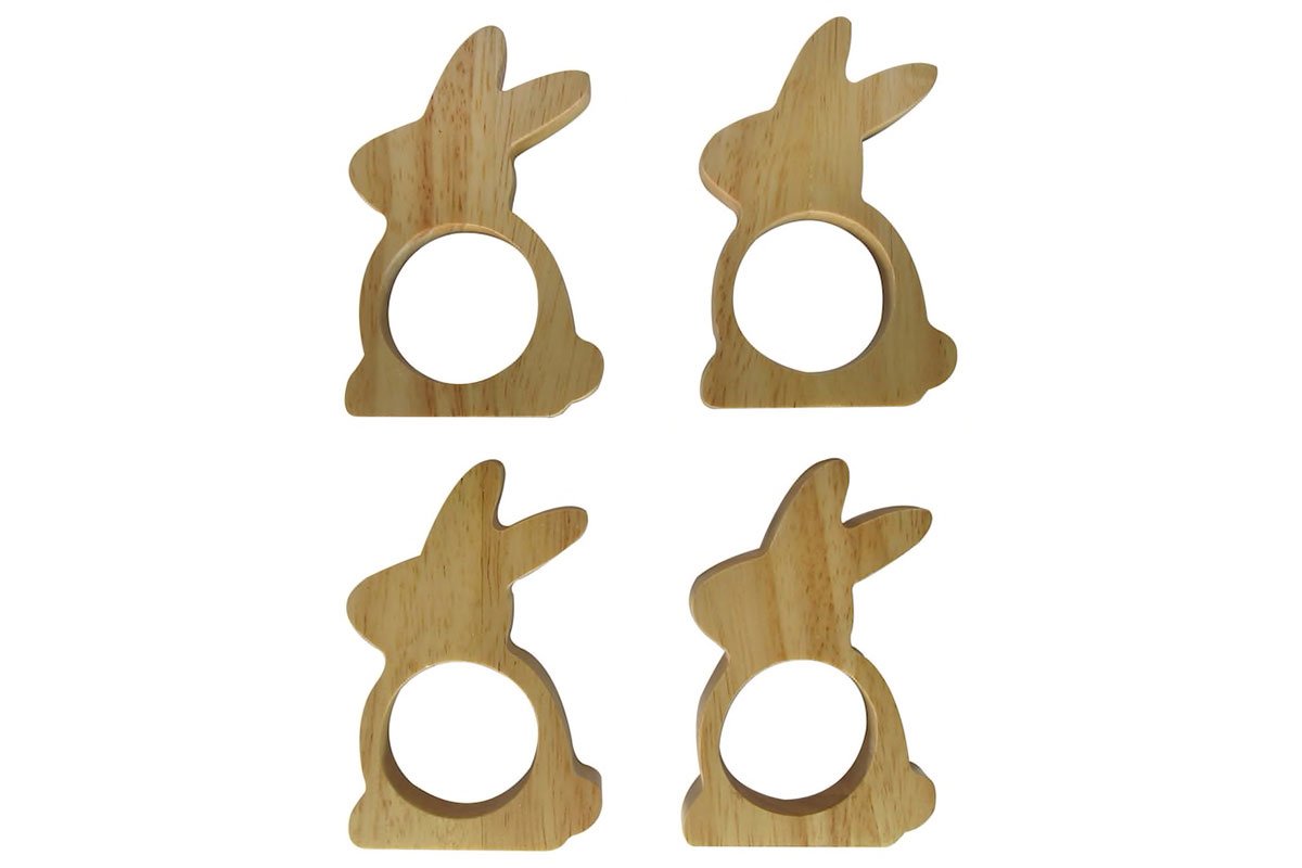 four wooden bunny napkin holders