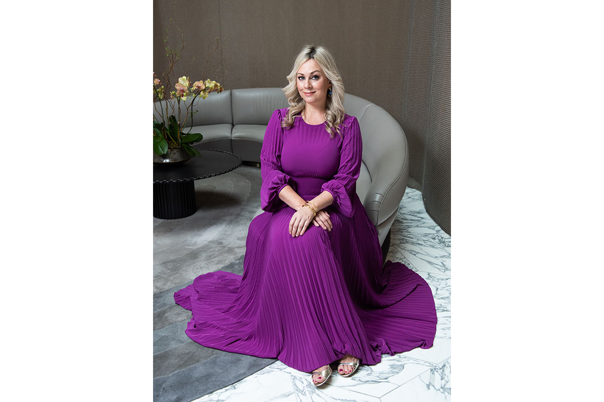 woman in purple dress