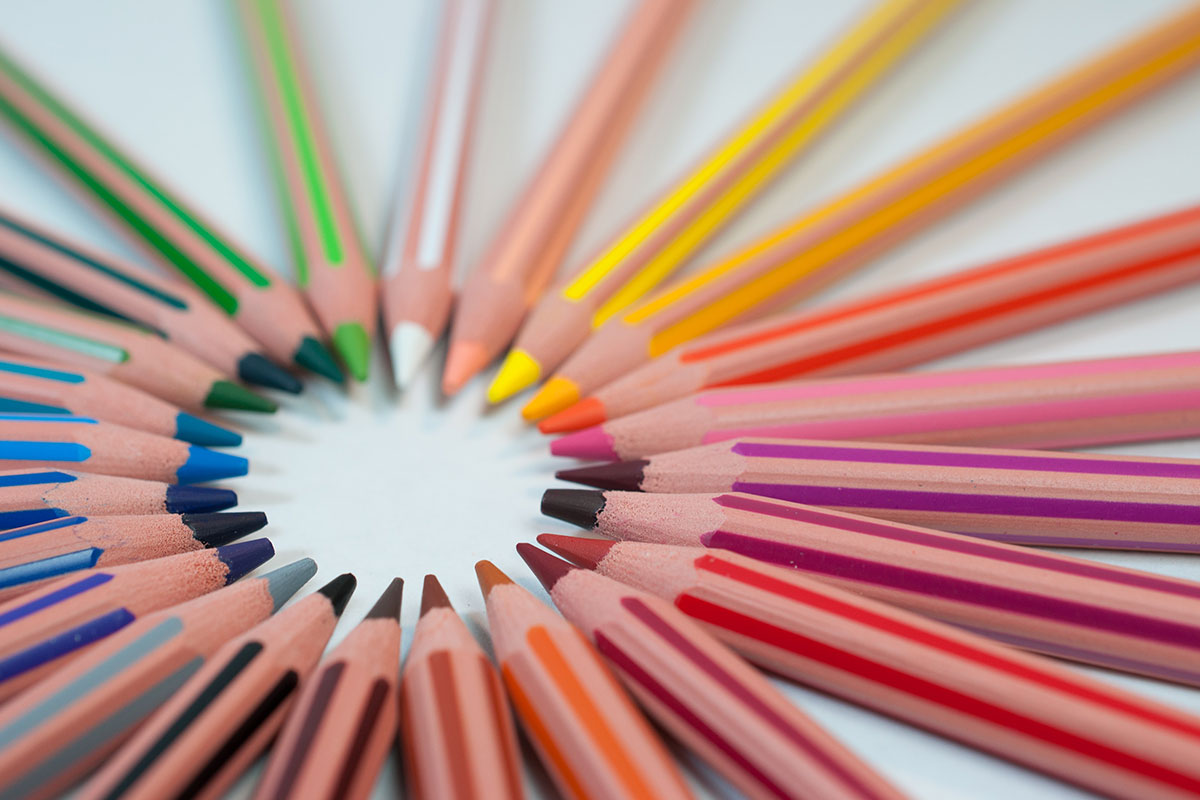 coloring pencils laid out in a circle formation