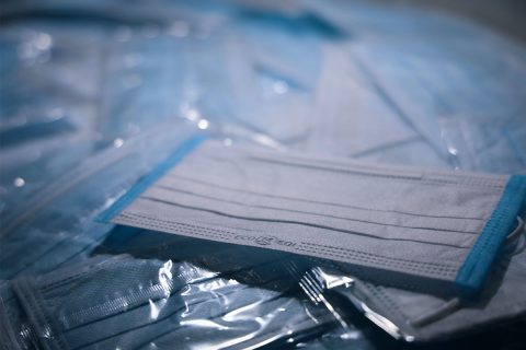blue and white medical face masks covid-19 coronavirus