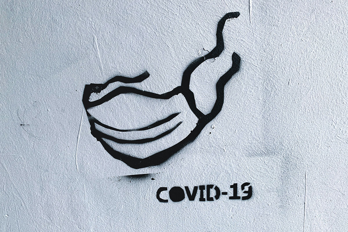 spray paint covid-19 mural graffiti black and white