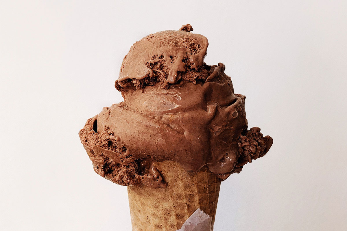 chocolate ice cream cone on white background