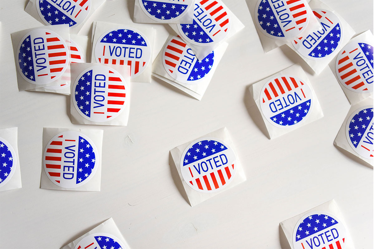 i voted red white and blue stickers on white background