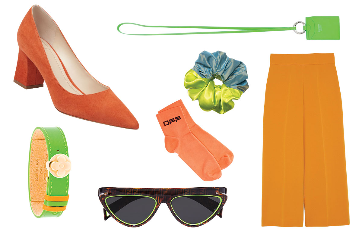 orange and green items