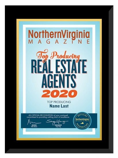 2020 Top Producing Real Estate Agents plaque