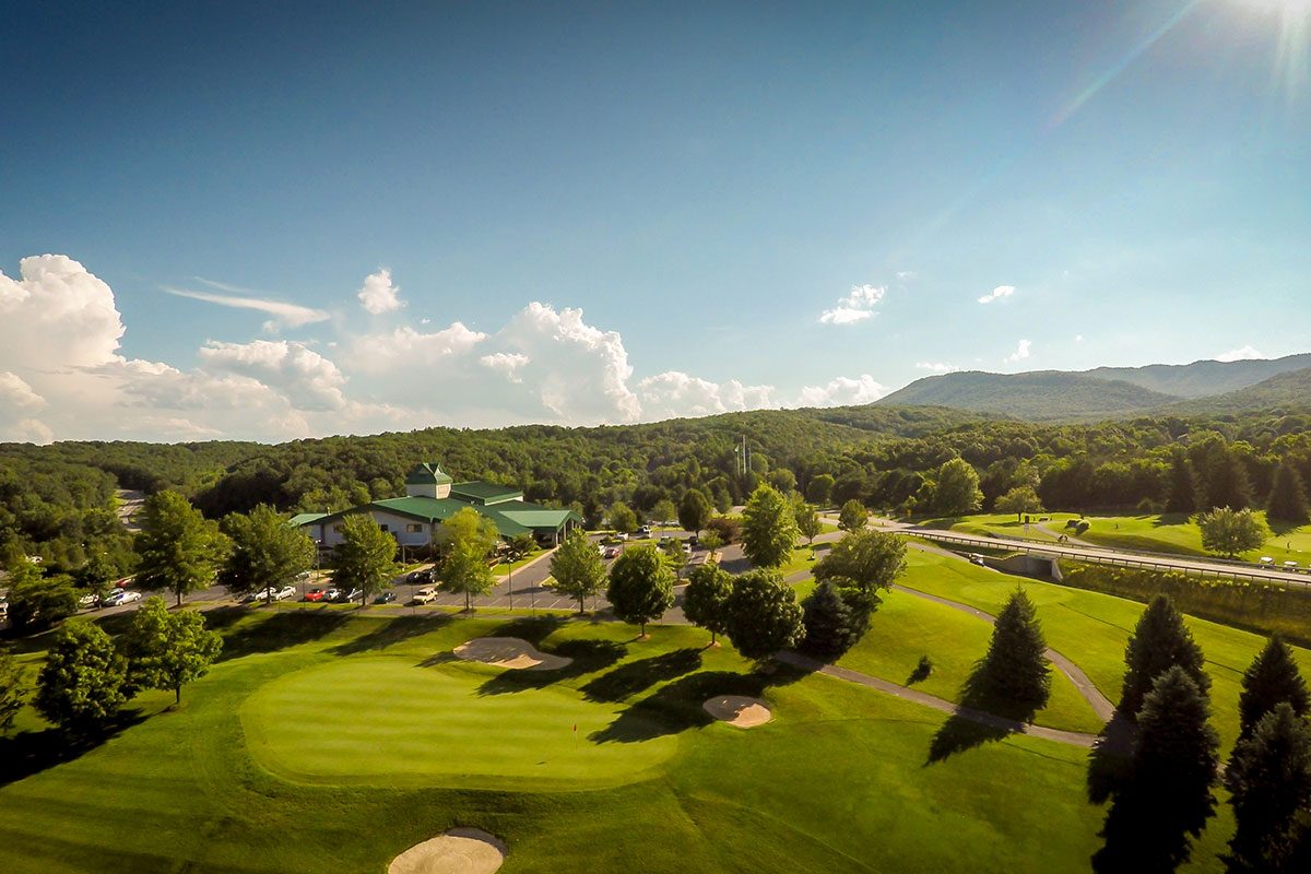 view from mountains of golf course at massanutten resort