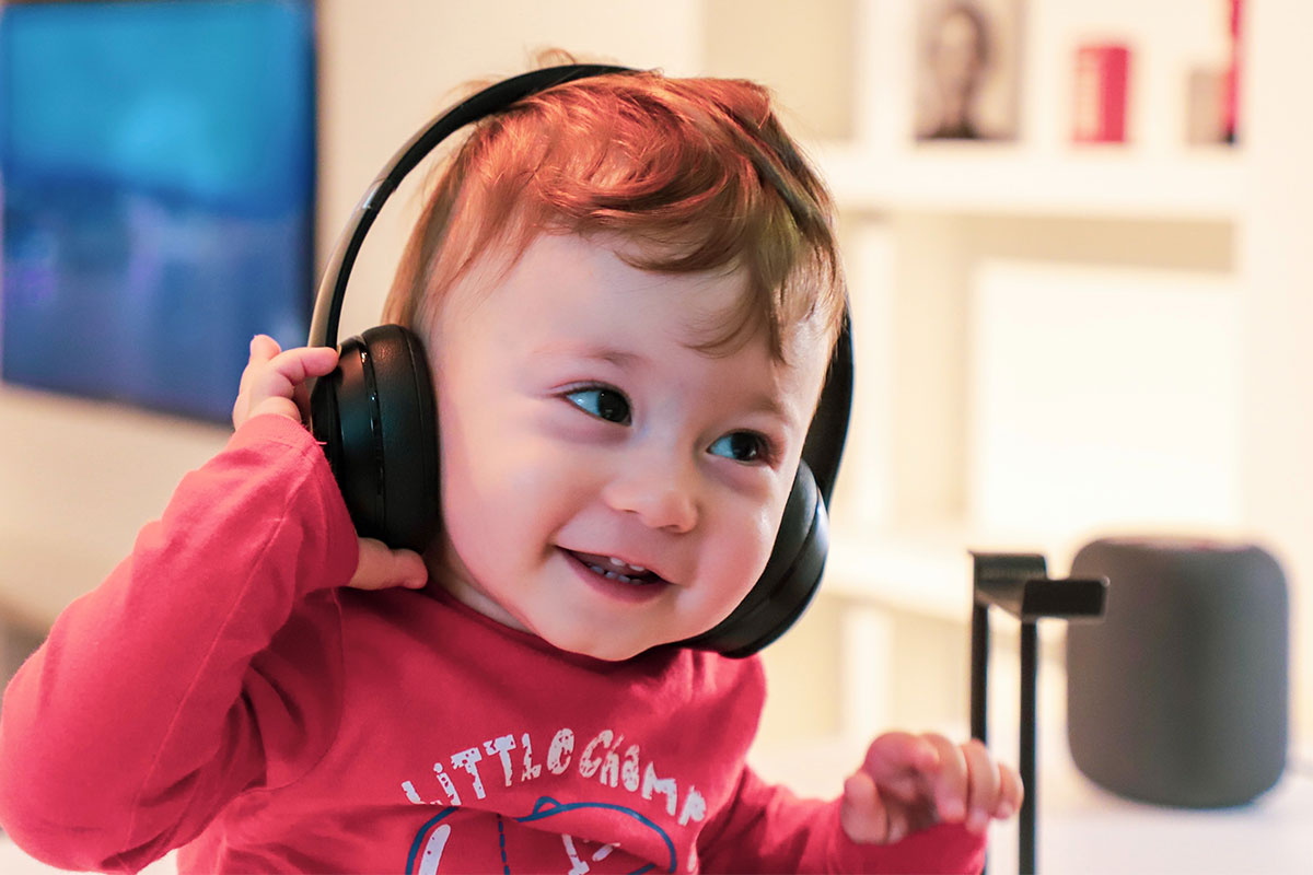 baby with headphones on