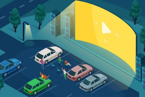 cartoon of a drive in theater