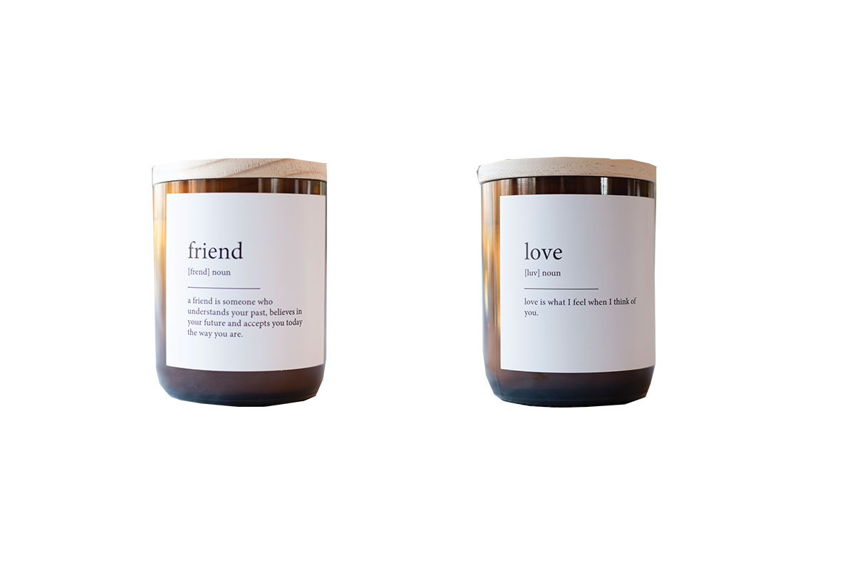 love and friend candle with bamboo lids and brown glass jars