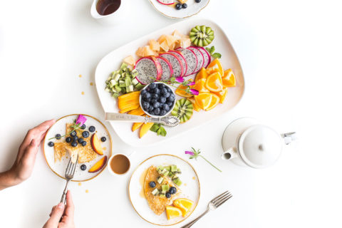 fruit plate next to teapot