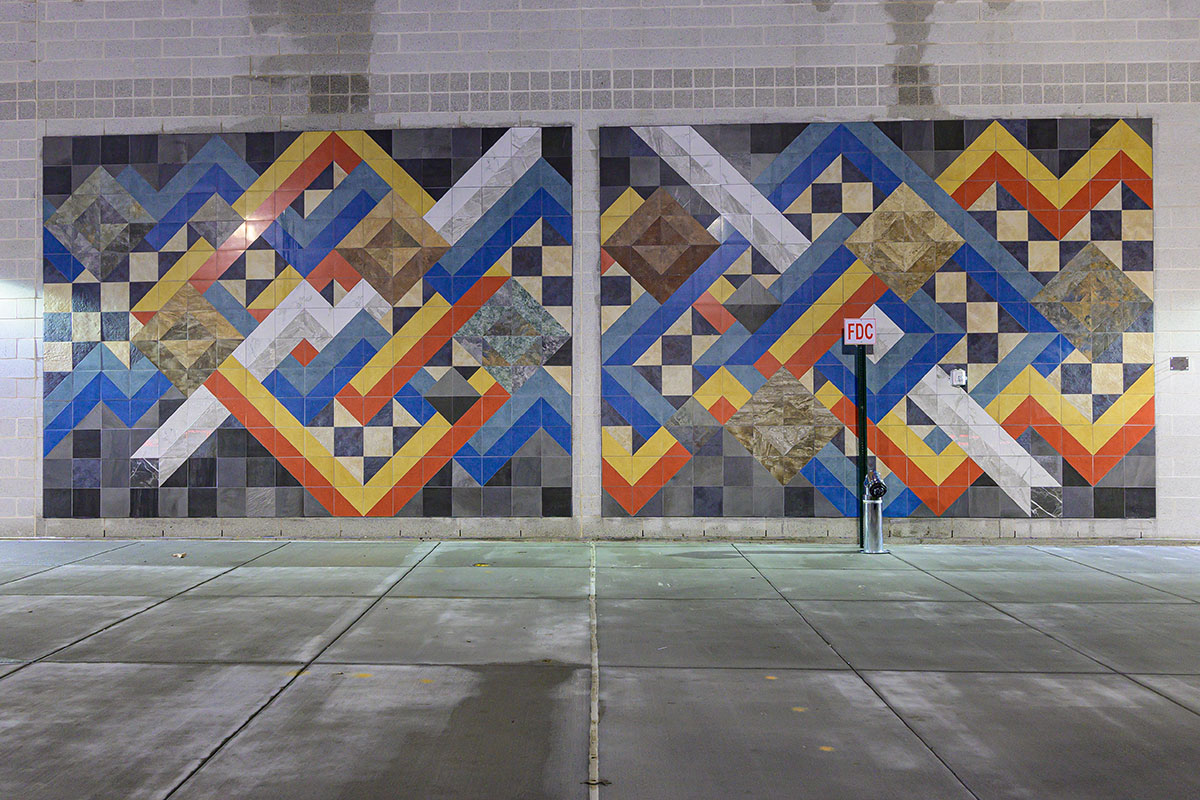 tiles with blue orange and white in mural in alexandria va