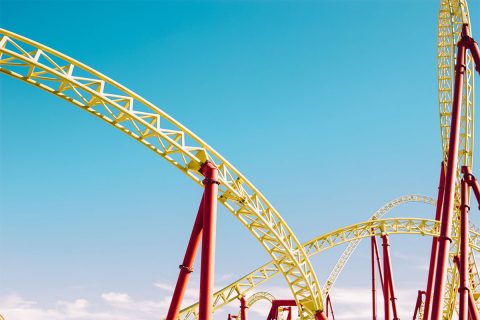red and yellow rollercoaster