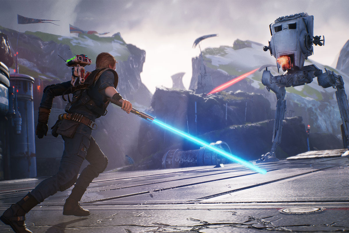 star wars jedi fallen order video game screenshot with light sabers