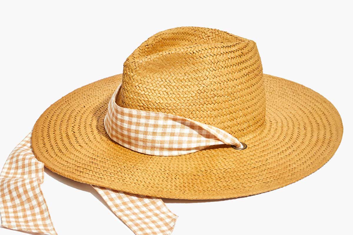 straw hat with gingham scarf