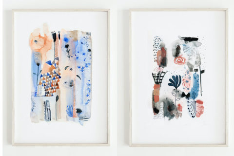 two collage paintings