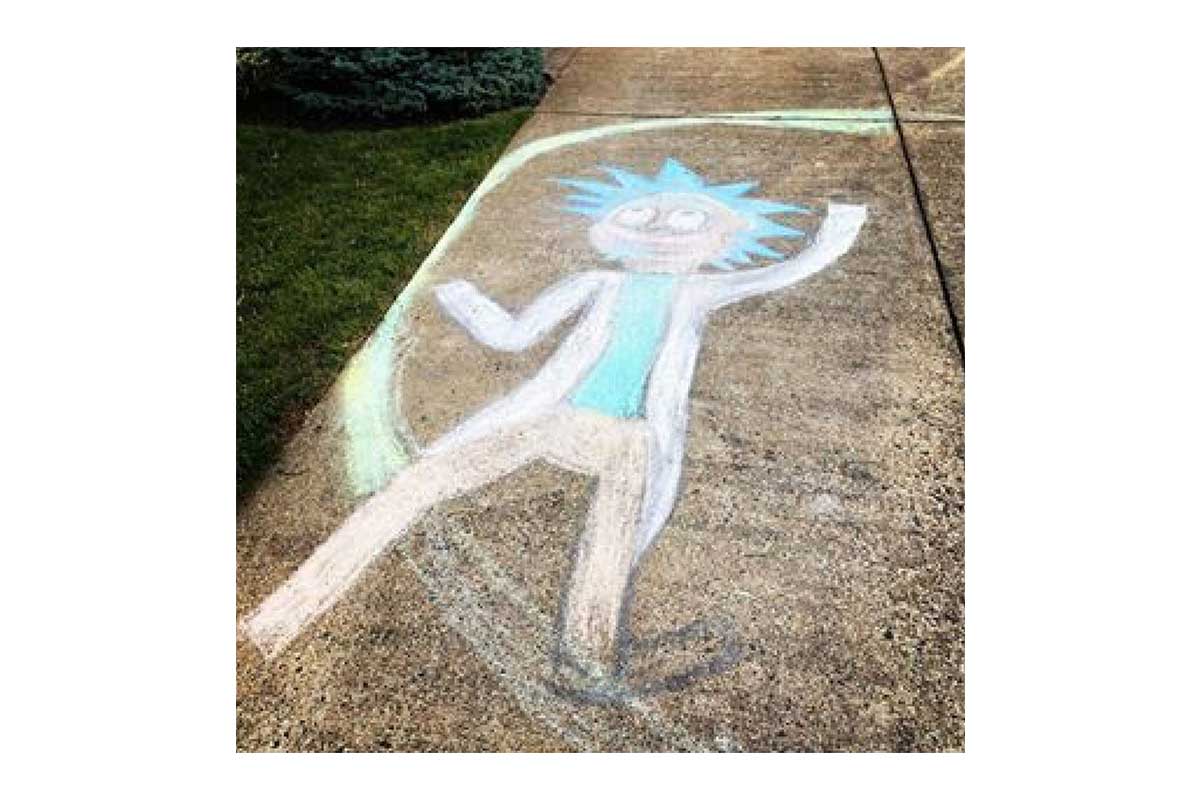Rick and Morty chalk drawing