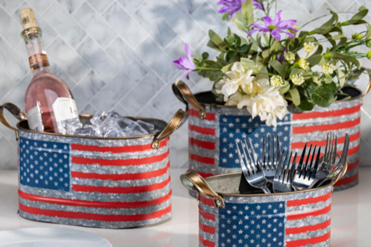 american flag tin cooler containers