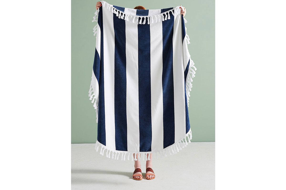 blue and white striped towel
