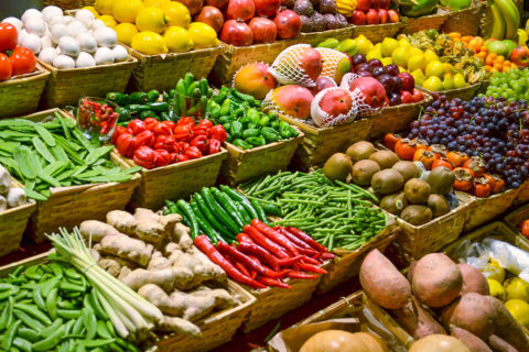 fruit and vegetables in boxes