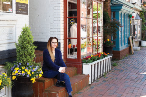 wear ever jewelry owner sitting outside in old town alexandria