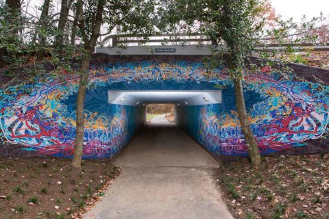 Thoreau's Ensemble artwork display on Colts Neck Road underpass