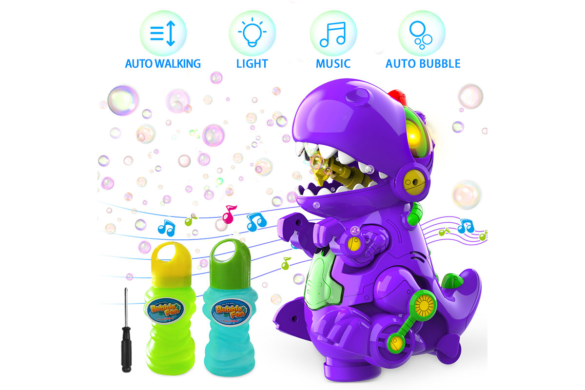 purple dinosaur with bubbles