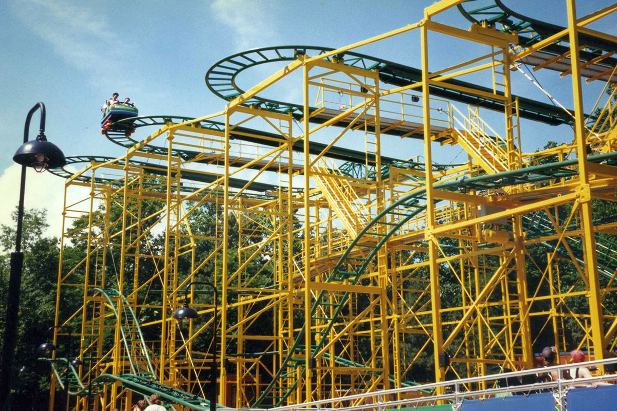 yellow roller coaster at Busch gardens