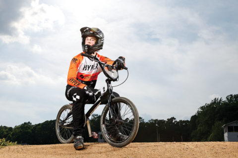 Cutter Williams on dirt bike with sky behind him