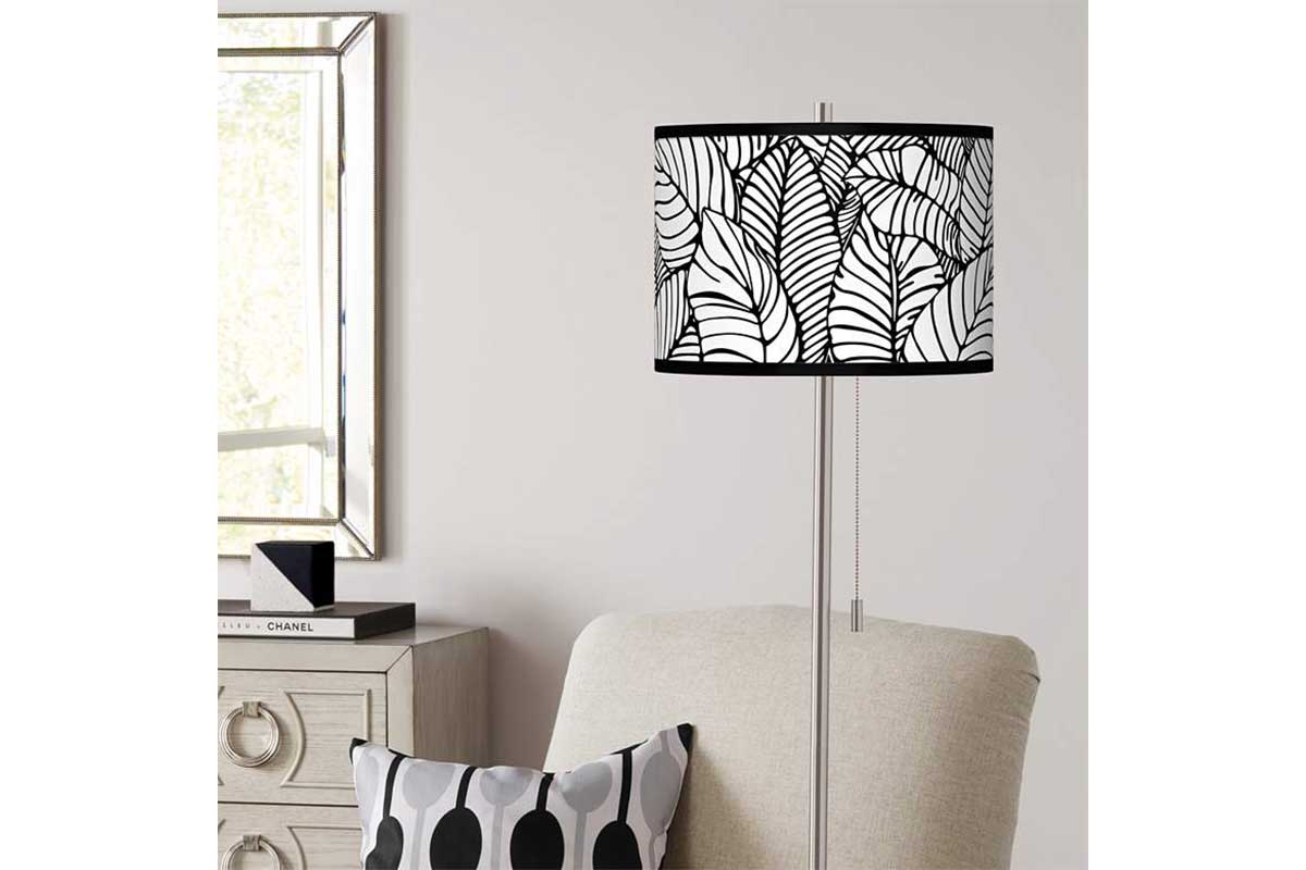Black and white tropical leaf lamp