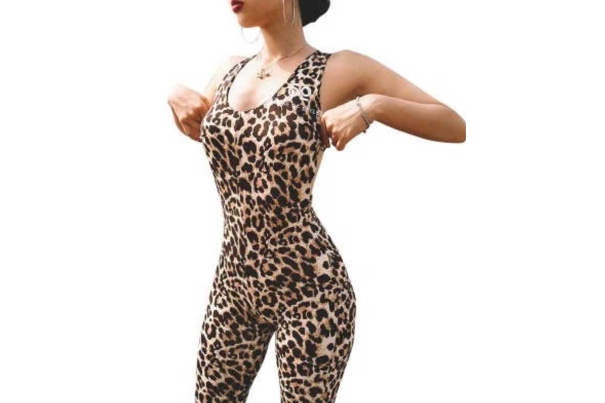 leopard skin-tight jump suit