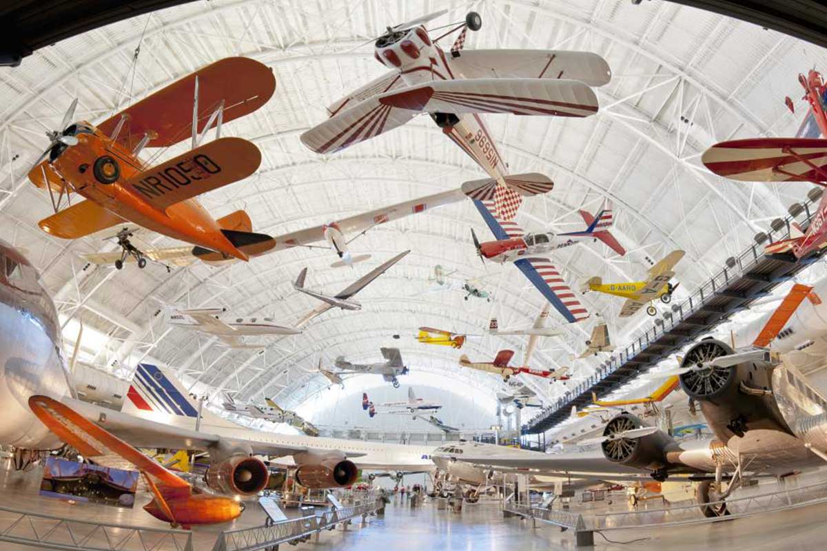 airplanes hanging in smithsonian air and space museum