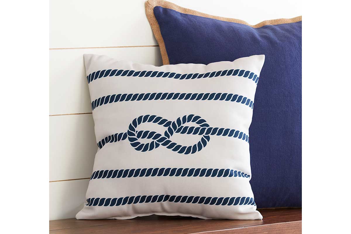 Pillow with blue rope stripes