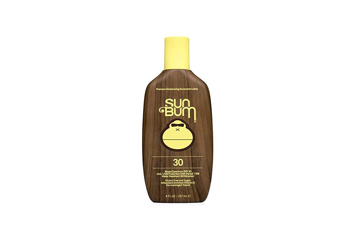 sun bun sunscreen bottle yellow and brown