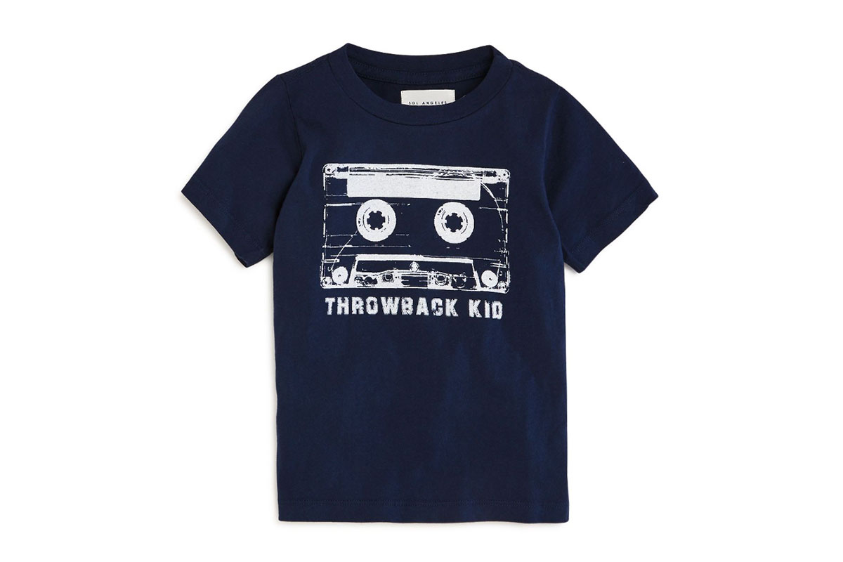 navy blue shirt with cassette on it