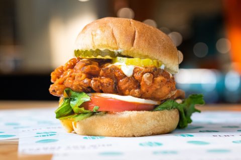 PLNT Burger Spicy Chic N' Funguy Sandwhich