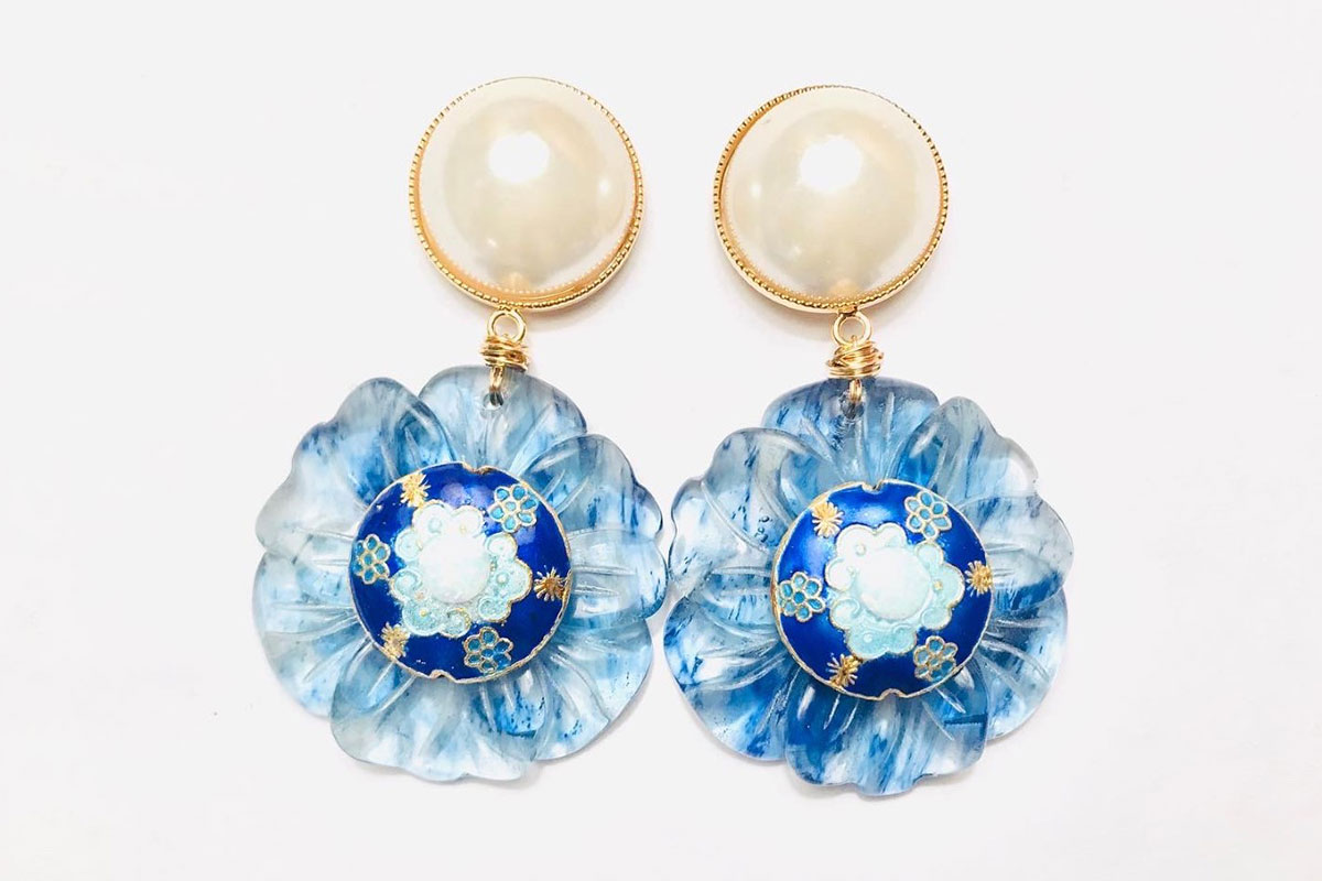 pearl and blue earrings