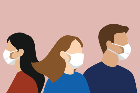 cartoon people with face masks