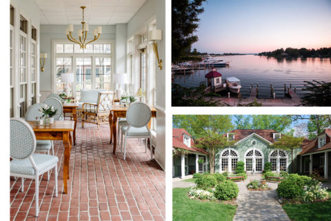 three photos of hotels