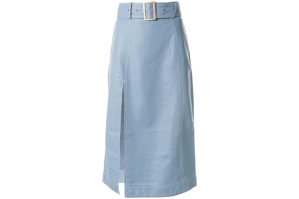 blue leather skirt