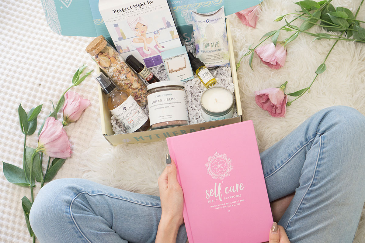 therabox self care subscription box full of items