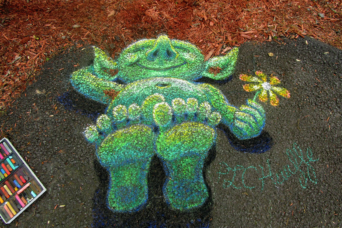 chalk drawing of a troll