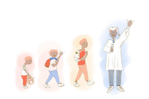 cartoon of kid growing up