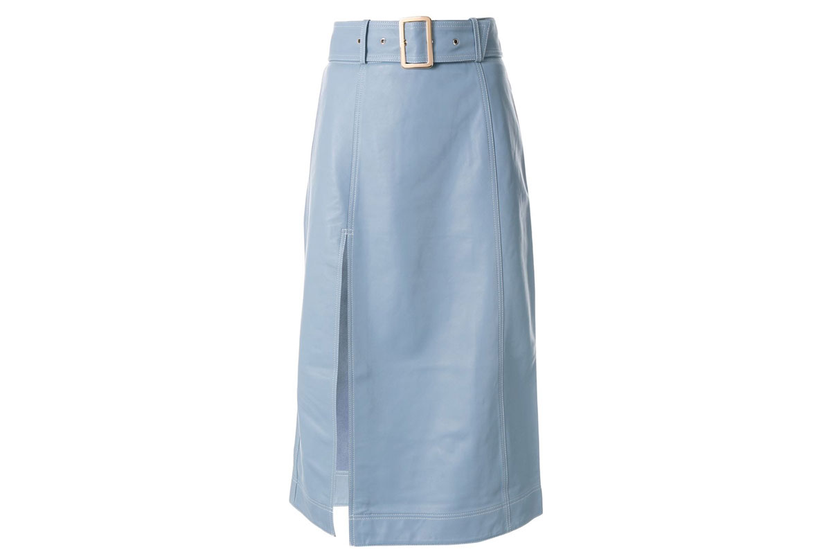 blue leather skirt