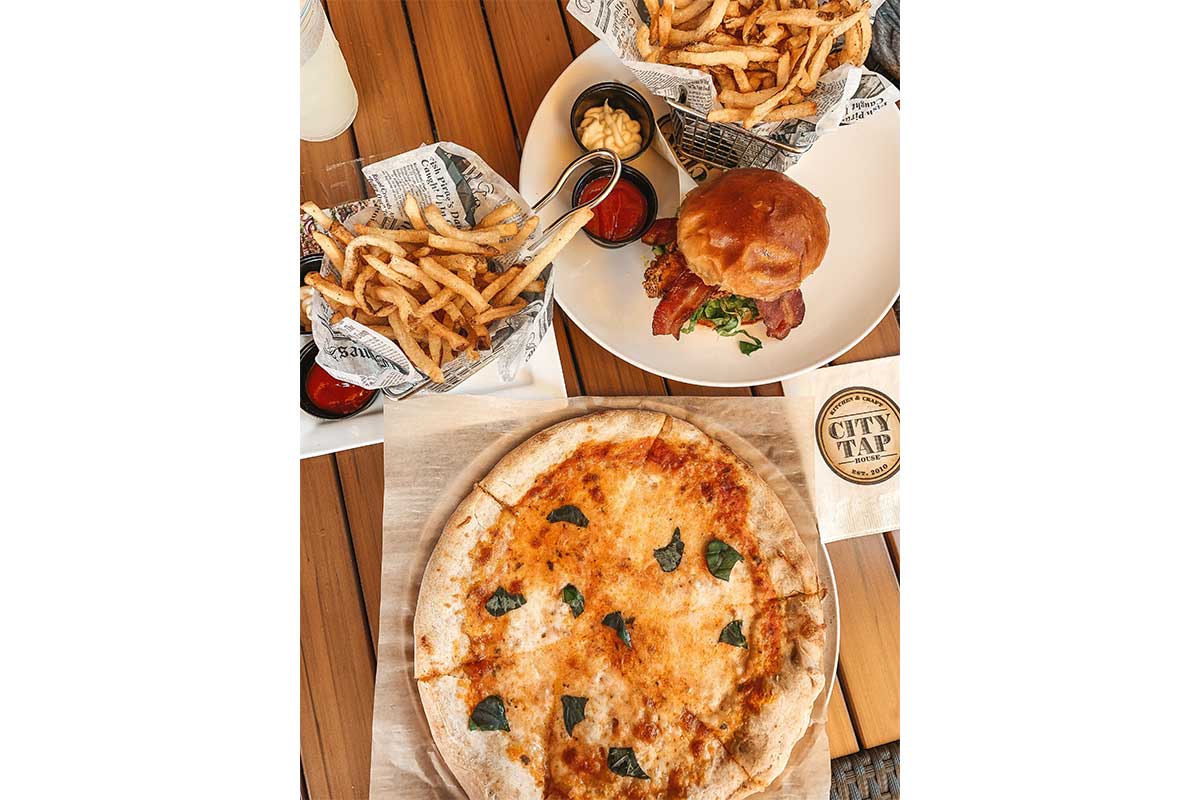 Pizza, fries and burger